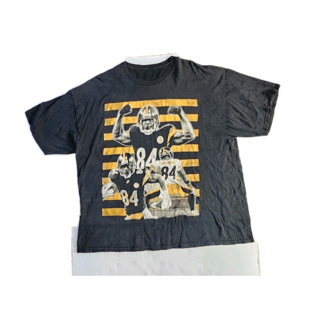 Worn Distressed Antonio Brown 84 Pittsburgh Steelers T Shirt 2XL Black AS-IS